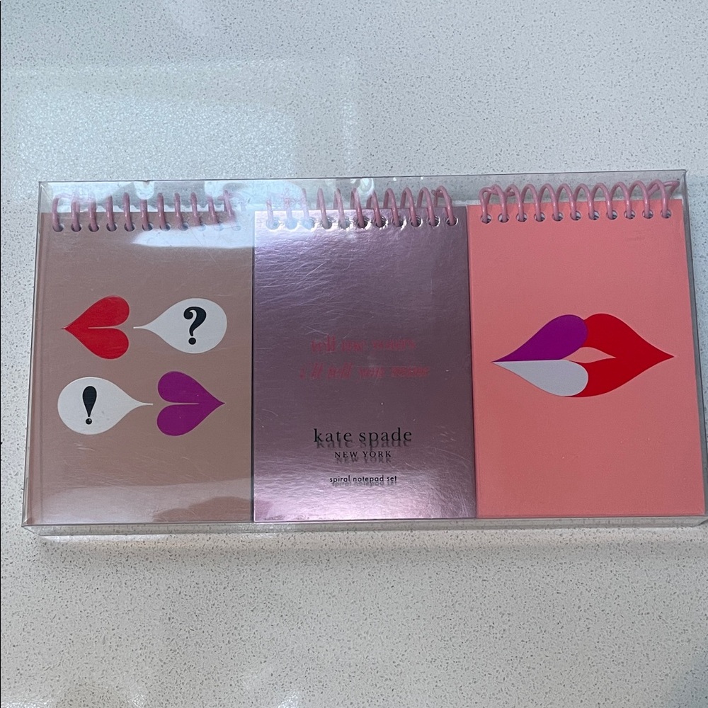 kate spade spiral notepad set - pink, rose gold & coral Heart Lips - NWT